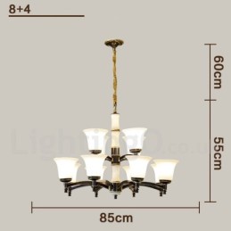 Pure Brass luxusní rustikální retro vintage mosazný kamenný závěsný svíčkový lustr se skleněnými stínidly