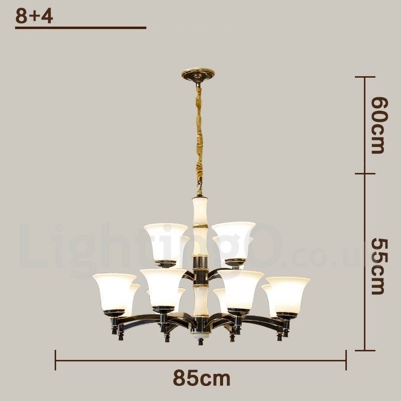 Pure Brass luxusní rustikální retro vintage mosazný kamenný závěsný svíčkový lustr se skleněnými stínidly