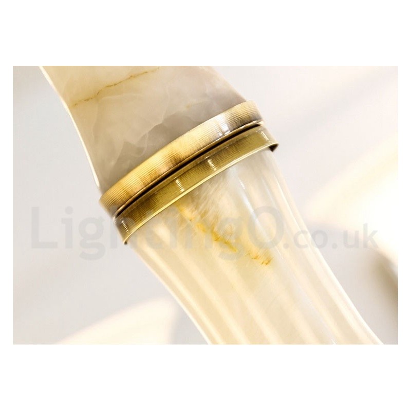 Pure Brass luxusní rustikální retro vintage mosazný kamenný závěsný svíčkový lustr se skleněnými stínidly