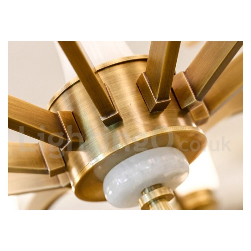 Pure Brass luxusní rustikální retro vintage mosazný kamenný závěsný svíčkový lustr se skleněnými stínidly