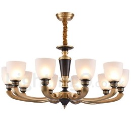 Pure Brass luxusní rustikální retro vintage mosazný závěsný svíčkový lustr se skleněnými stínidly