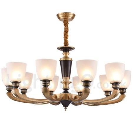Pure Brass luxusní rustikální retro vintage mosazný závěsný svíčkový lustr se skleněnými stínidly Pure Brass luxusní rustikální retro vintage mosazný závěsný svíčkový lustr se skleněnými stínidly