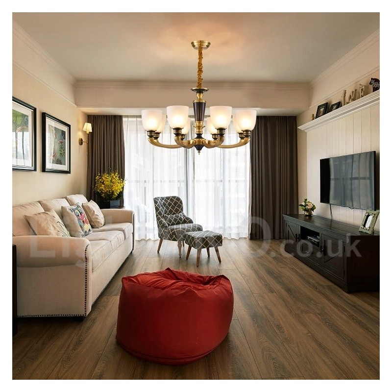 Pure Brass luxusní rustikální retro vintage mosazný závěsný svíčkový lustr se skleněnými stínidly