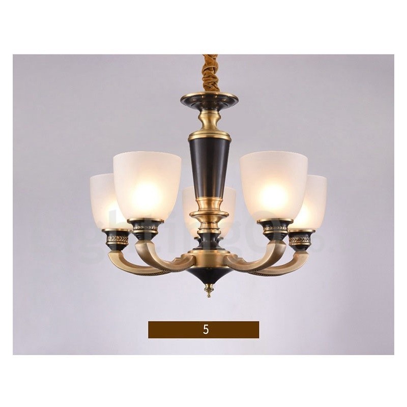 Pure Brass luxusní rustikální retro vintage mosazný závěsný svíčkový lustr se skleněnými stínidly
