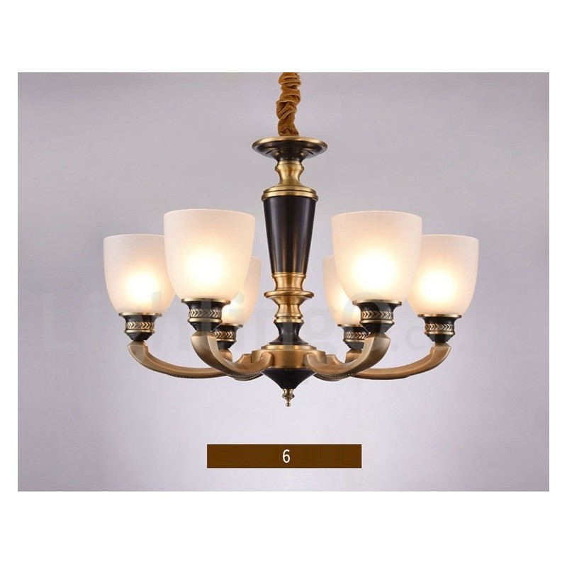 Pure Brass luxusní rustikální retro vintage mosazný závěsný svíčkový lustr se skleněnými stínidly