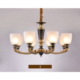 Pure Brass luxusní rustikální retro vintage mosazný závěsný svíčkový lustr se skleněnými stínidly