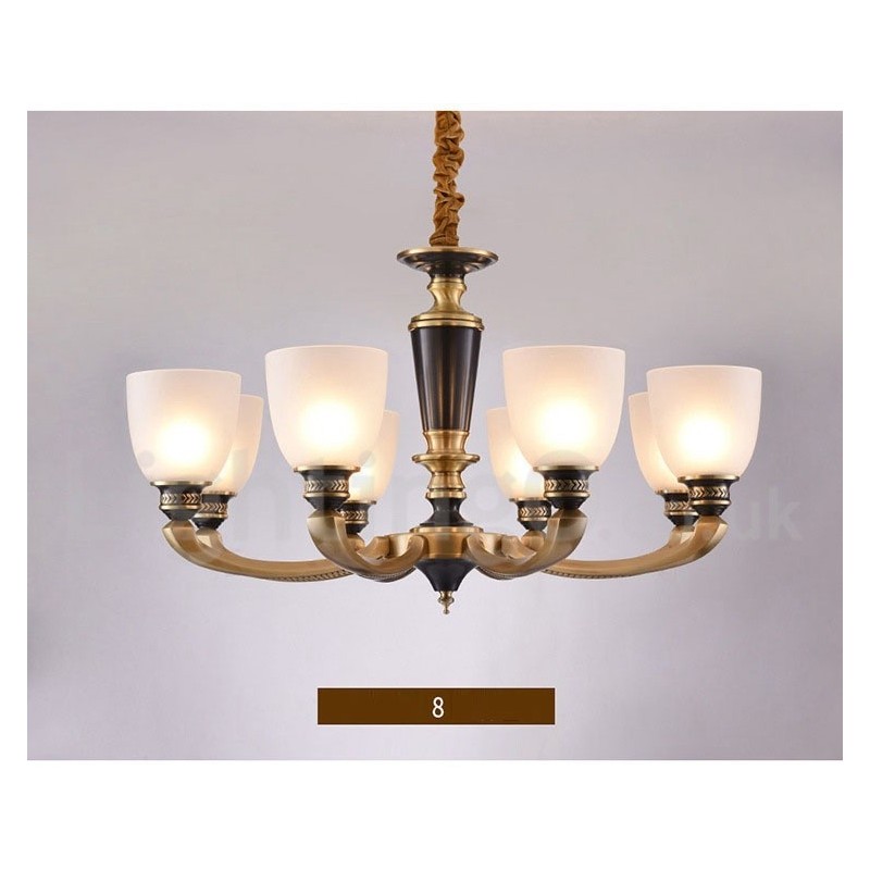 Pure Brass luxusní rustikální retro vintage mosazný závěsný svíčkový lustr se skleněnými stínidly