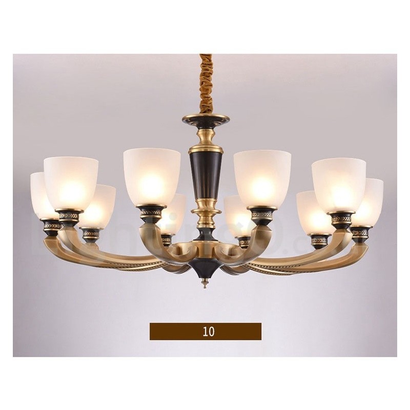 Pure Brass luxusní rustikální retro vintage mosazný závěsný svíčkový lustr se skleněnými stínidly