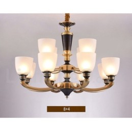 Pure Brass luxusní rustikální retro vintage mosazný závěsný svíčkový lustr se skleněnými stínidly