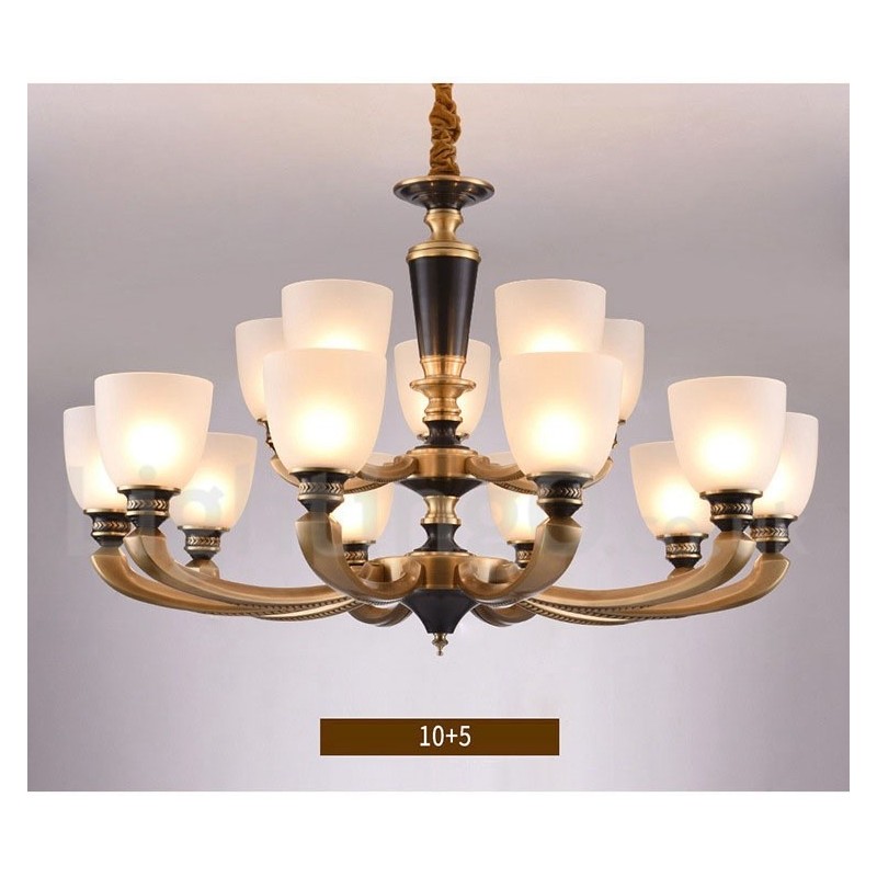 Pure Brass luxusní rustikální retro vintage mosazný závěsný svíčkový lustr se skleněnými stínidly
