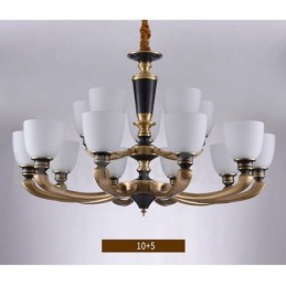 Pure Brass luxusní rustikální retro vintage mosazný závěsný svíčkový lustr se skleněnými stínidly