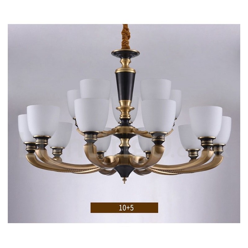 Pure Brass luxusní rustikální retro vintage mosazný závěsný svíčkový lustr se skleněnými stínidly