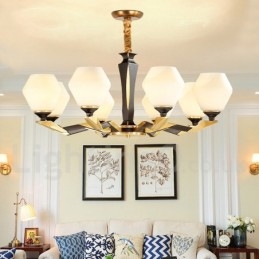 Pure Brass luxusní rustikální retro vintage mosazný závěsný svíčkový lustr se skleněnými stínidly