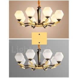 Pure Brass luxusní rustikální retro vintage mosazný závěsný svíčkový lustr se skleněnými stínidly