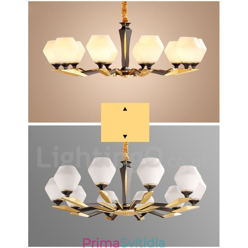 Pure Brass luxusní rustikální retro vintage mosazný závěsný svíčkový lustr se skleněnými stínidly