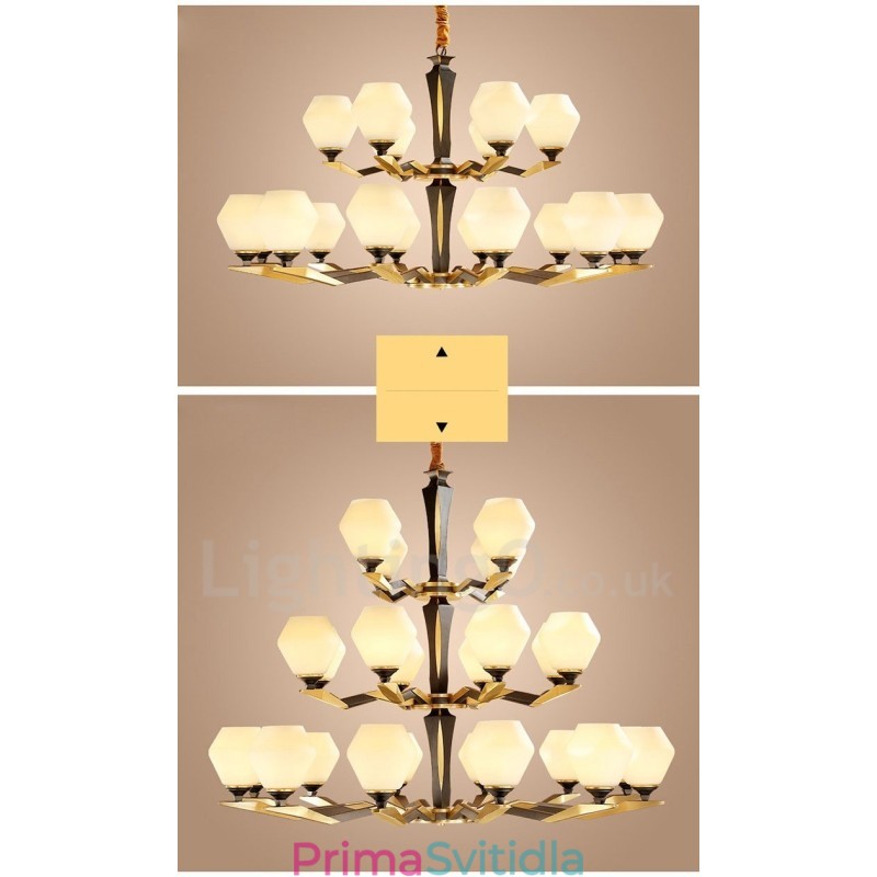 Pure Brass luxusní rustikální retro vintage mosazný závěsný svíčkový lustr se skleněnými stínidly