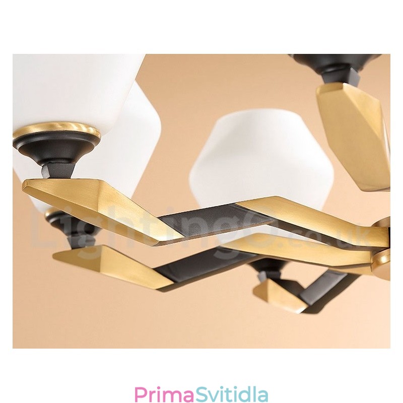 Pure Brass luxusní rustikální retro vintage mosazný závěsný svíčkový lustr se skleněnými stínidly