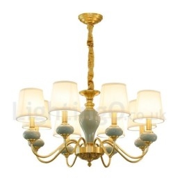 Pure Brass luxusní rustikální retro vintage mosazný keramický závěsný lustr na svíčku s látkovými stínidly