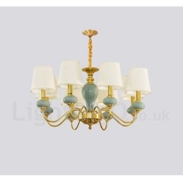 Pure Brass luxusní rustikální retro vintage mosazný keramický závěsný lustr na svíčku s látkovými stínidly