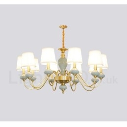 Pure Brass luxusní rustikální retro vintage mosazný keramický závěsný lustr na svíčku s látkovými stínidly