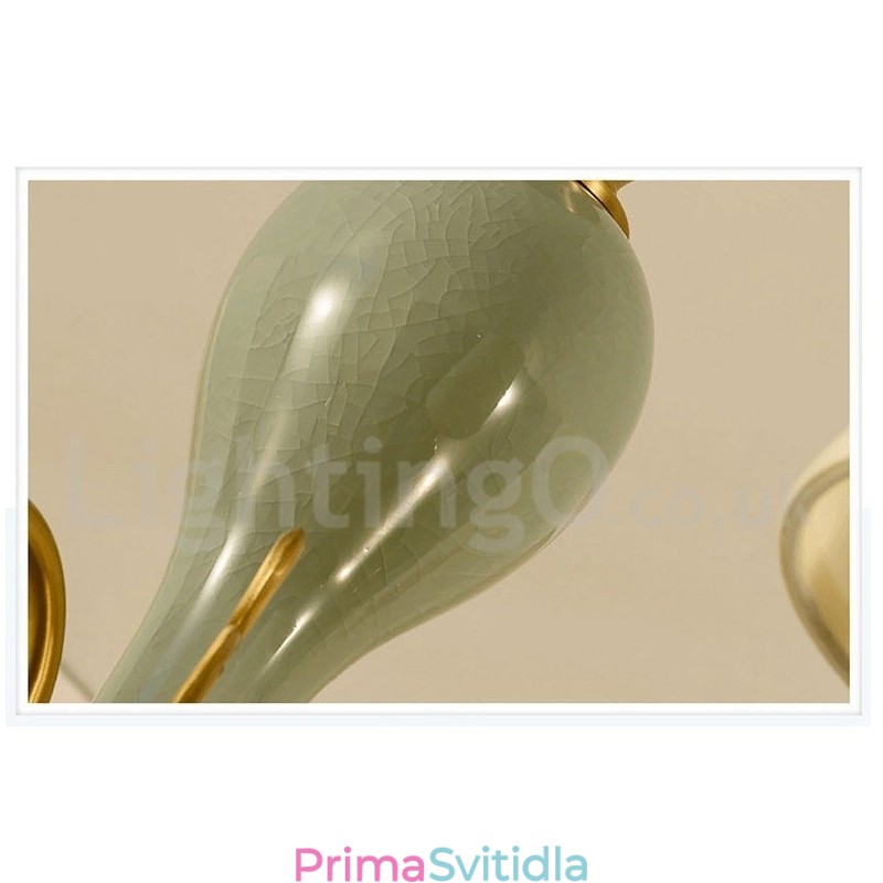 Pure Brass luxusní rustikální retro vintage mosazný keramický závěsný lustr na svíčku s látkovými stínidly