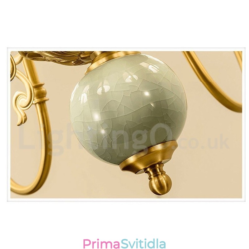 Pure Brass luxusní rustikální retro vintage mosazný keramický závěsný lustr na svíčku s látkovými stínidly