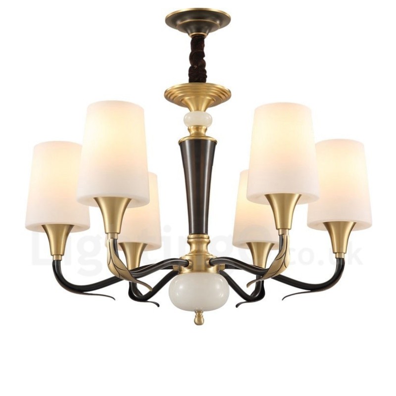 Pure Brass luxusní rustikální retro vintage mosazný kamenný závěsný svíčkový lustr se skleněnými stínidly