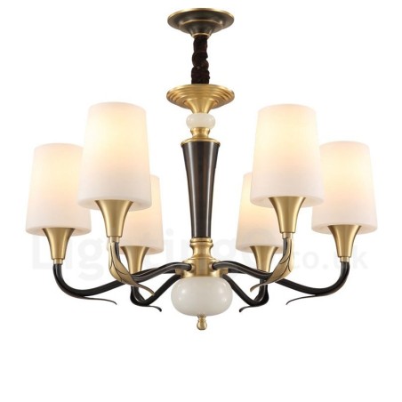 Pure Brass luxusní rustikální retro vintage mosazný kamenný závěsný svíčkový lustr se skleněnými stínidly Pure Brass luxusní rustikální retro vintage mosazný kamenný závěsný svíčkový lustr se skleněnými stínidly