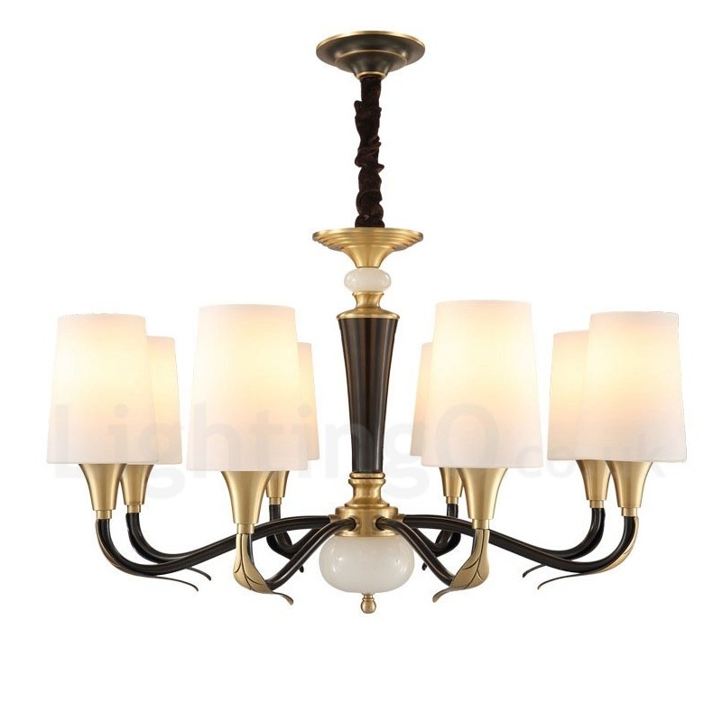 Pure Brass luxusní rustikální retro vintage mosazný kamenný závěsný svíčkový lustr se skleněnými stínidly