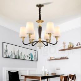 Pure Brass luxusní rustikální retro vintage mosazný kamenný závěsný svíčkový lustr se skleněnými stínidly