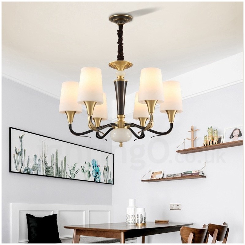 Pure Brass luxusní rustikální retro vintage mosazný kamenný závěsný svíčkový lustr se skleněnými stínidly
