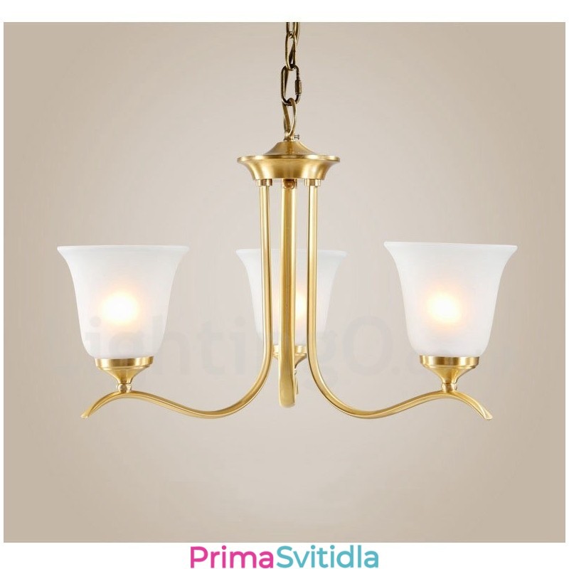 Pure Brass luxusní rustikální retro vintage mosazný závěsný svíčkový lustr se skleněnými stínidly