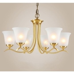 Pure Brass luxusní rustikální retro vintage mosazný závěsný svíčkový lustr se skleněnými stínidly