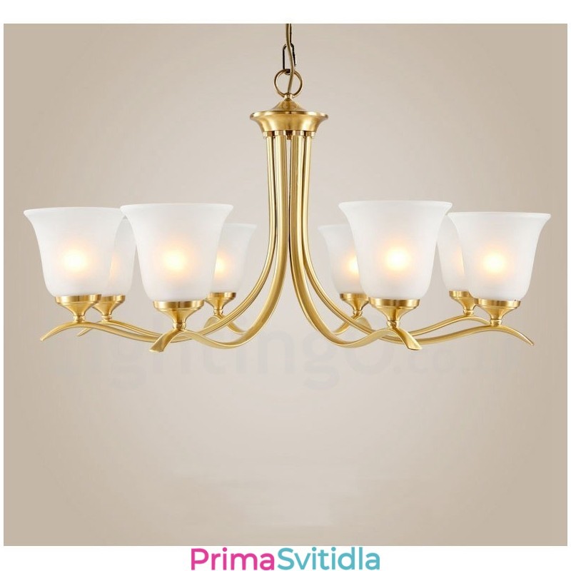 Pure Brass luxusní rustikální retro vintage mosazný závěsný svíčkový lustr se skleněnými stínidly