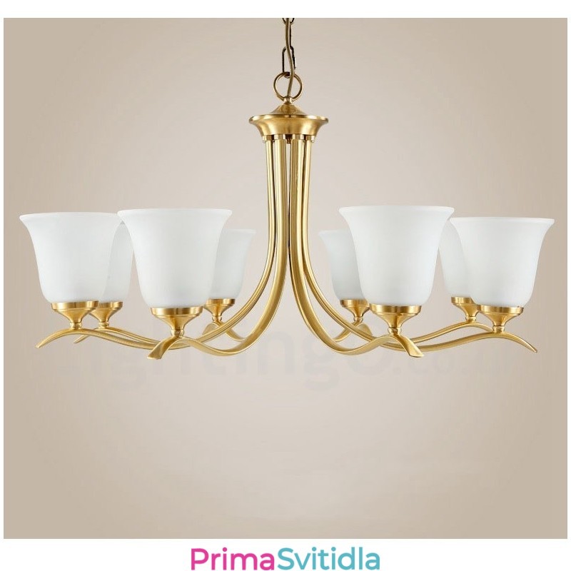 Pure Brass luxusní rustikální retro vintage mosazný závěsný svíčkový lustr se skleněnými stínidly
