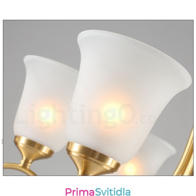 Pure Brass luxusní rustikální retro vintage mosazný závěsný svíčkový lustr se skleněnými stínidly