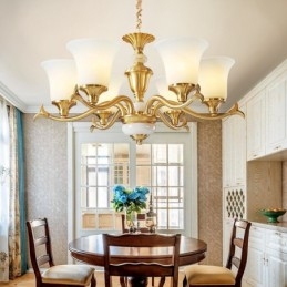 Pure Brass luxusní rustikální retro vintage mosazný kamenný závěsný svíčkový lustr se skleněnými stínidly