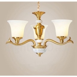 Pure Brass luxusní rustikální retro vintage mosazný kamenný závěsný svíčkový lustr se skleněnými stínidly