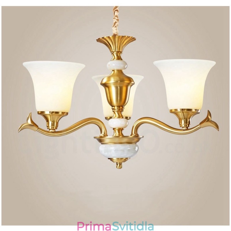 Pure Brass luxusní rustikální retro vintage mosazný kamenný závěsný svíčkový lustr se skleněnými stínidly