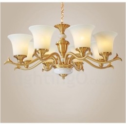 Pure Brass luxusní rustikální retro vintage mosazný kamenný závěsný svíčkový lustr se skleněnými stínidly