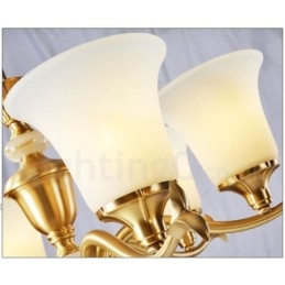 Pure Brass luxusní rustikální retro vintage mosazný kamenný závěsný svíčkový lustr se skleněnými stínidly