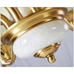 Pure Brass luxusní rustikální retro vintage mosazný kamenný závěsný svíčkový lustr se skleněnými stínidly