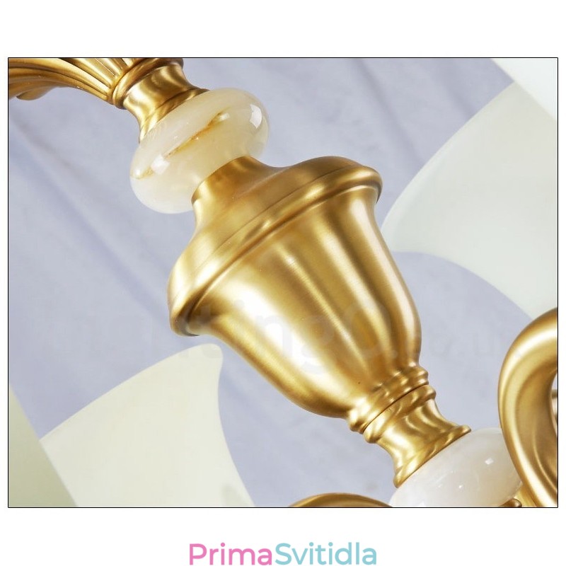 Pure Brass luxusní rustikální retro vintage mosazný kamenný závěsný svíčkový lustr se skleněnými stínidly
