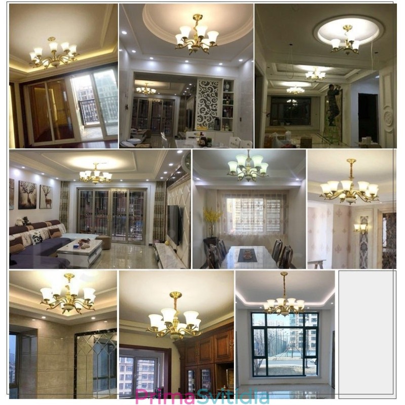 Pure Brass luxusní rustikální retro vintage mosazný kamenný závěsný svíčkový lustr se skleněnými stínidly