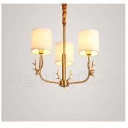 Pure Brass luxusní rustikální retro vintage mosazný závěsný svíčkový lustr s látkovými stínidly