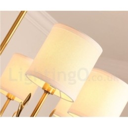 Pure Brass luxusní rustikální retro vintage mosazný závěsný svíčkový lustr s látkovými stínidly