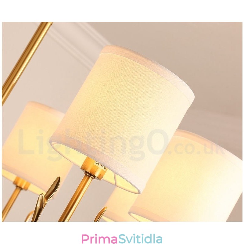 Pure Brass luxusní rustikální retro vintage mosazný závěsný svíčkový lustr s látkovými stínidly