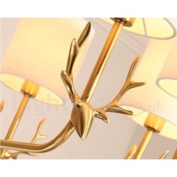 Pure Brass luxusní rustikální retro vintage mosazný závěsný svíčkový lustr s látkovými stínidly