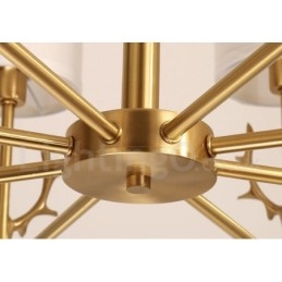 Pure Brass luxusní rustikální retro vintage mosazný závěsný svíčkový lustr s látkovými stínidly