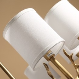 Pure Brass luxusní rustikální retro vintage mosazný závěsný svíčkový lustr s látkovými stínidly